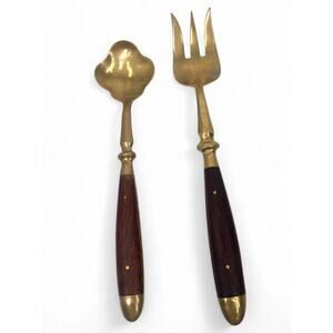 MCM Mid Century Rosewood Brass Serving Set- Set Of 2 Dinning Wear Metal Wood